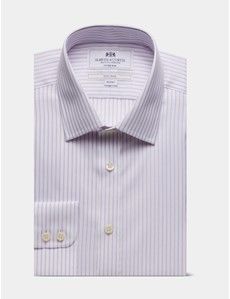 Fitted Slim Lilac & White Herringbone Stripe Non-Iron Shirt