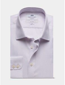 Fitted Slim Lilac & White Herringbone Stripe Non-Iron Shirt