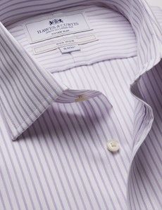 Fitted Slim Lilac & White Herringbone Stripe Non-Iron Shirt
