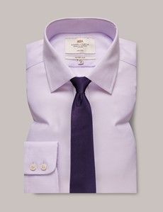 Fitted Slim Lilac & White Textured Weave Non-Iron Shirt