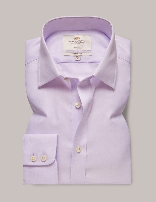 Non-Iron Lilac & White Textured Weave Fitted Slim Shirt-preview