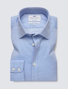 Non-Iron Navy & White Fitted Slim Stretch Shirt-preview2