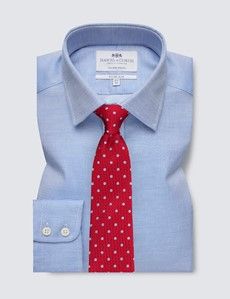 Non-Iron Navy & White Fitted Slim Stretch Shirt