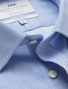 Non-Iron Navy & White Fitted Slim Stretch Shirt-preview1