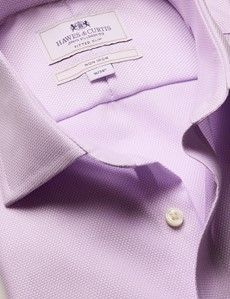 Fitted Slim Lilac & White Textured Weave Non-Iron Shirt