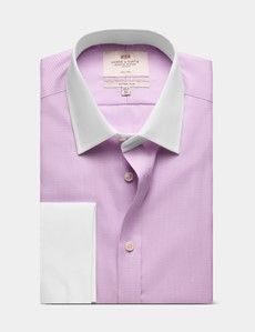 Fitted Slim Lilac & White Dogtooth Non-Iron Shirt - Contrast Detail