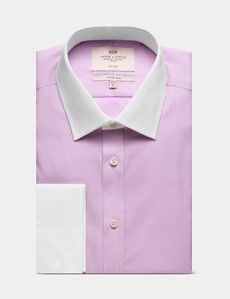 Fitted Slim Lilac & White Dogtooth Non-Iron Shirt - Contrast Detail