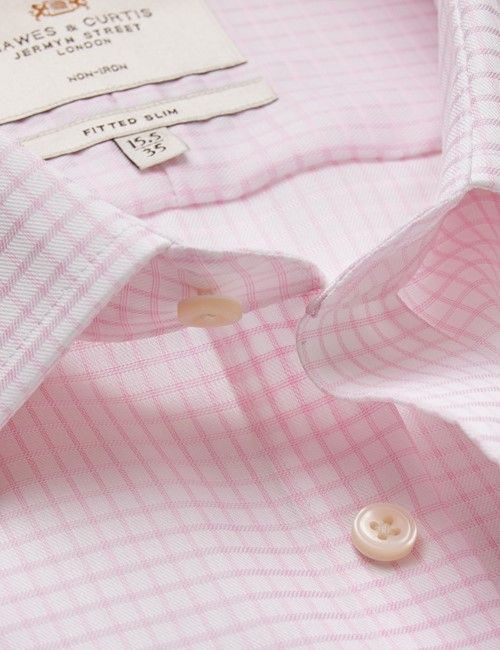 Non-Iron Pink & White Medium Check Fitted Slim Shirt - Double Cuff-preview