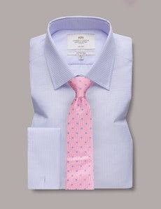 Fitted Slim Lilac & White Mini Check Non-Iron Shirt