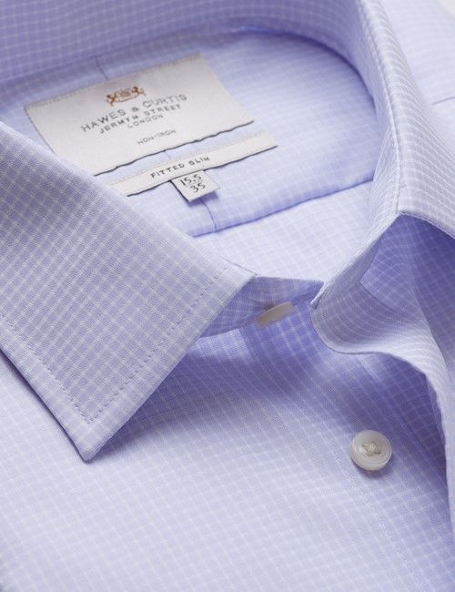 Non-Iron Lilac & White Mini Check Fitted Slim Fit Shirt - French Cuff