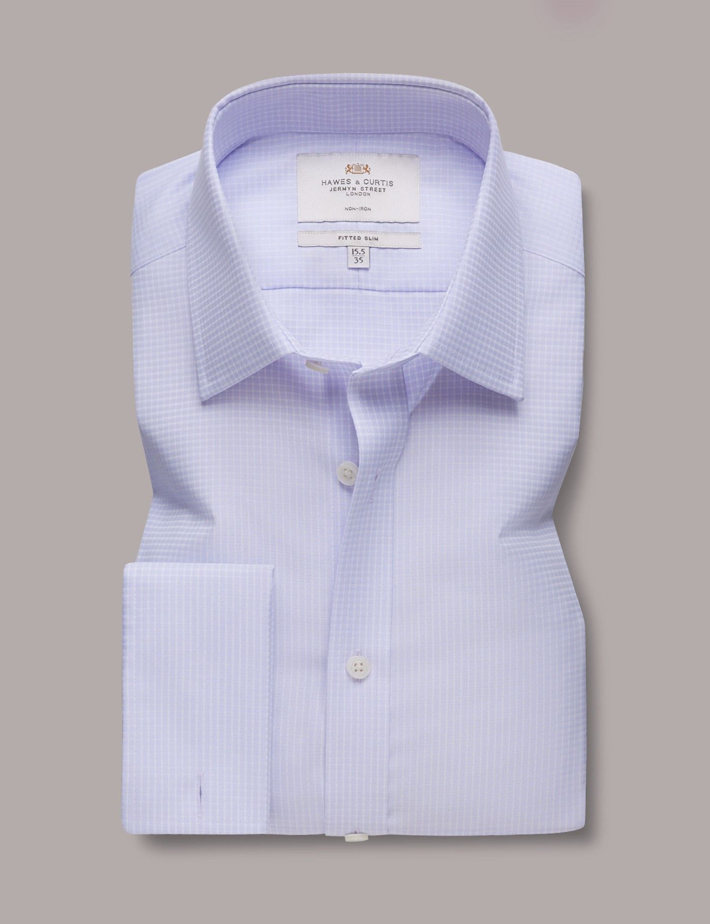 Fitted Slim Lilac & White Mini Plaid Non-Iron Shirt-preview
