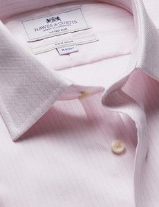 Fitted Slim Pink & White Check Non-Iron Shirt