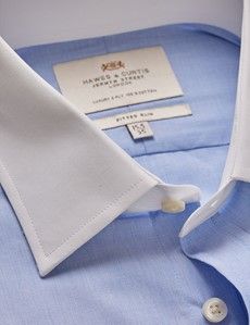Fitted Slim Blue End On End Shirt - Contrast Detail