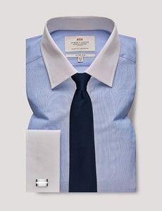 Fitted Slim Blue End On End Shirt - Contrast Detail
