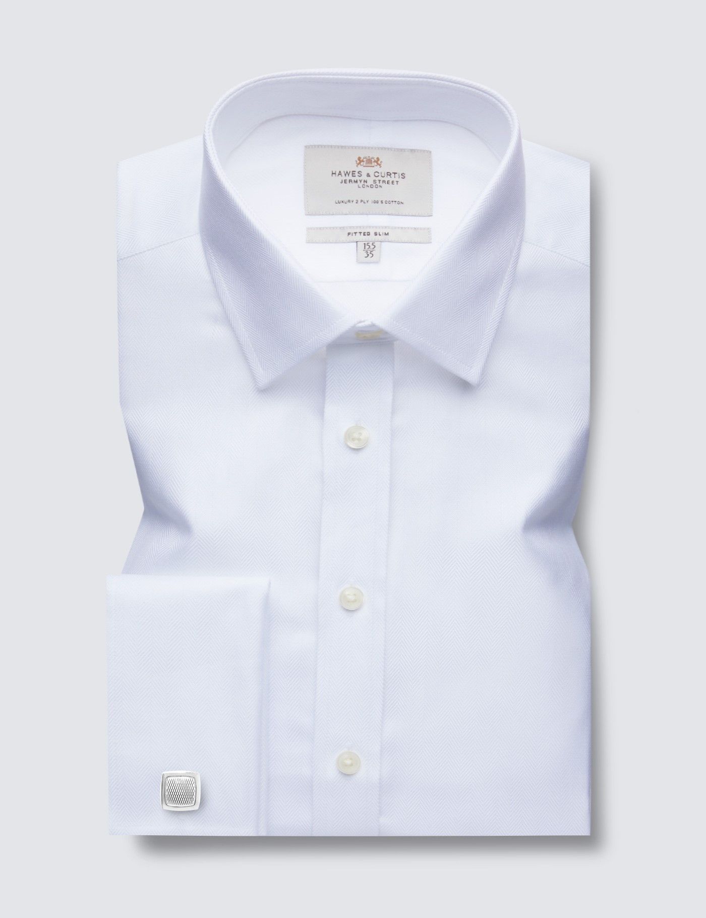 Fitted Slim White Herringbone Shirt-preview