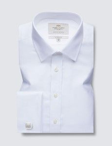 Fitted Slim White Herringbone Shirt