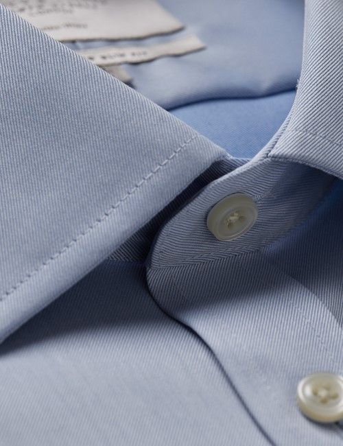 Non-Iron Blue Twill Fitted Slim Shirt - French Cuff