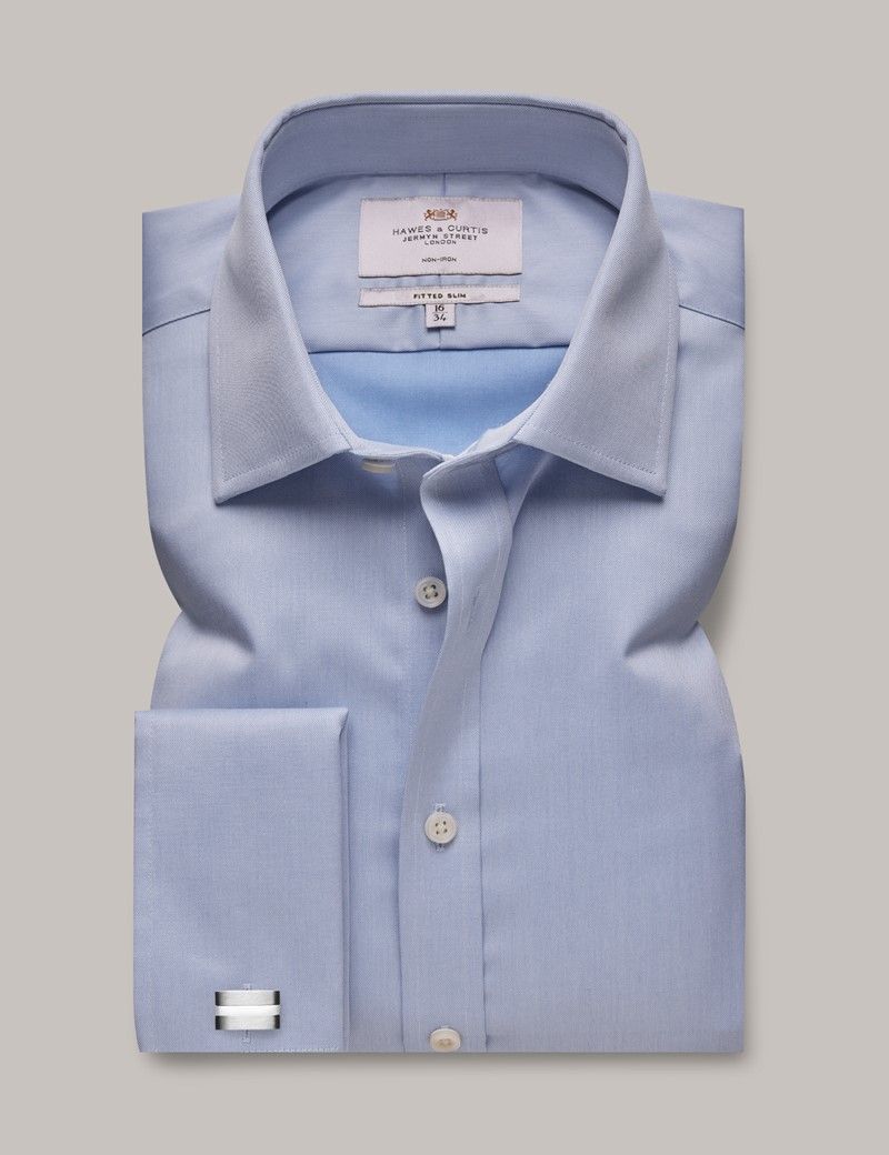 Fitted Slim Blue Twill Non-Iron Shirt-preview