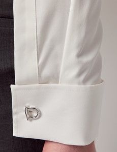 Non-Iron Cream Twill Fitted Slim Shirt - Double Cuff-preview4