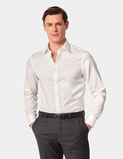 Non-Iron Cream Twill Fitted Slim Shirt - Double Cuff