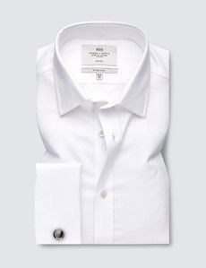 Fitted Slim White Textured Weave Non-Iron Shirt