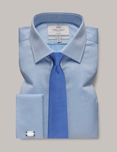 Non-Iron Blue Pique Fitted Slim Shirt - French Cuff-preview2