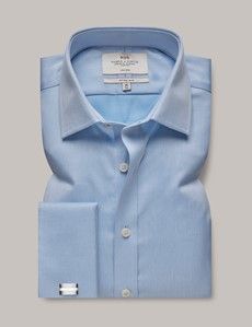 Non-Iron Blue Pique Fitted Slim Shirt - French Cuff-preview1