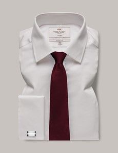 Non-Iron White Pique Fitted Slim Shirt - French Cuff-preview2