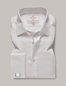 Non-Iron White Pique Fitted Slim Shirt - French Cuff-preview1
