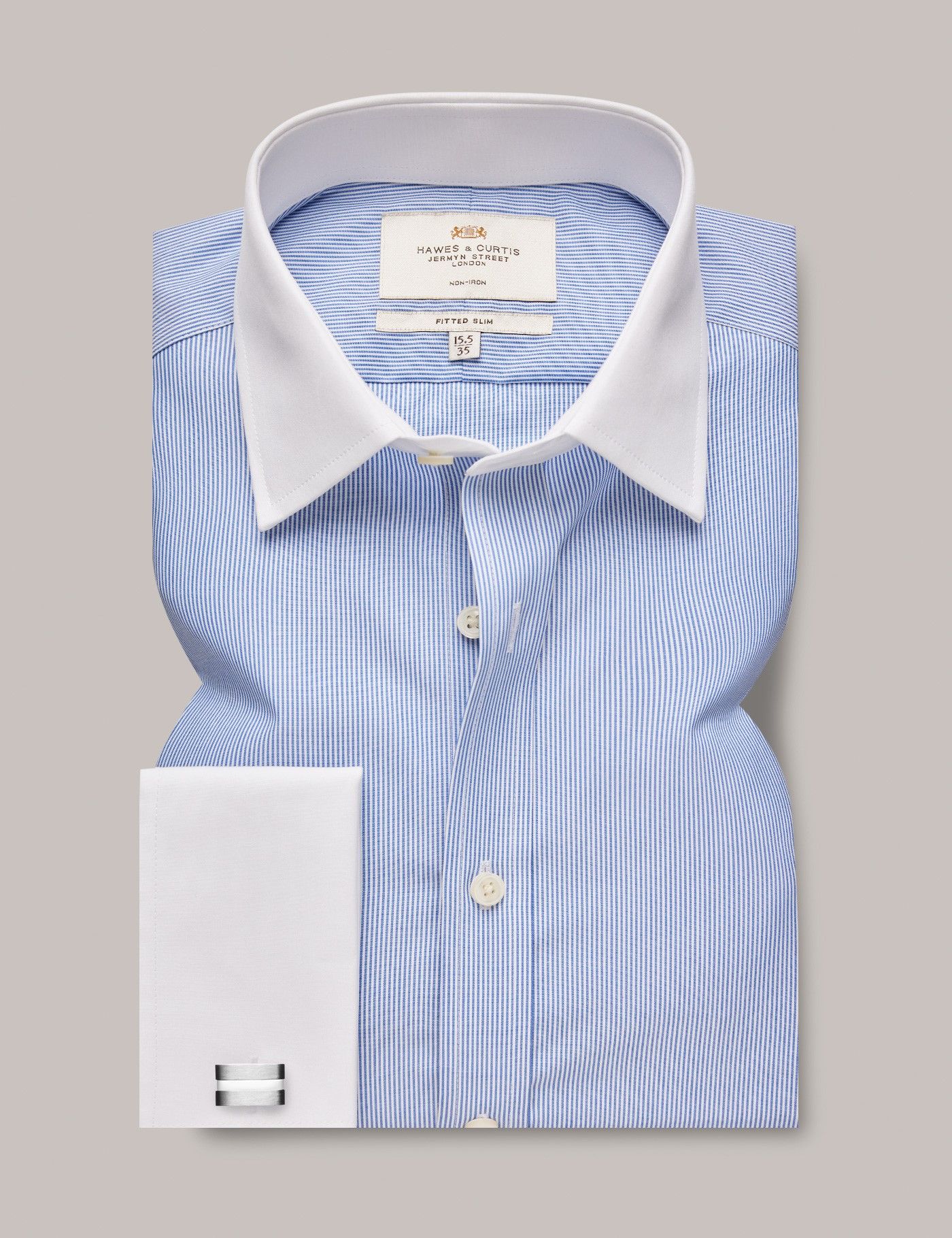 Fitted Slim Blue & White Fine Stripe Non-Iron Shirt - Contrast Detail-preview