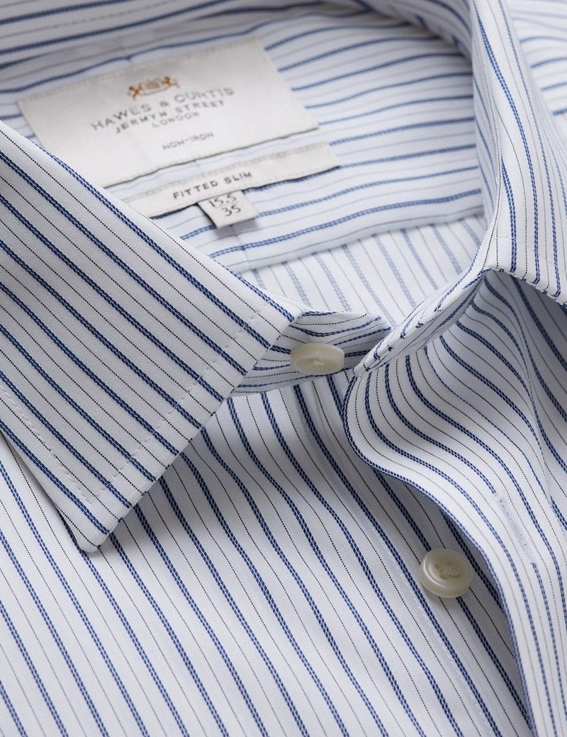 Fitted Slim Navy & White Stripe Non-Iron Shirt