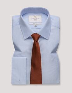 Non-Iron Blue & White Fine Stripe Fitted Slim Fit Shirt - French Cuff-preview2