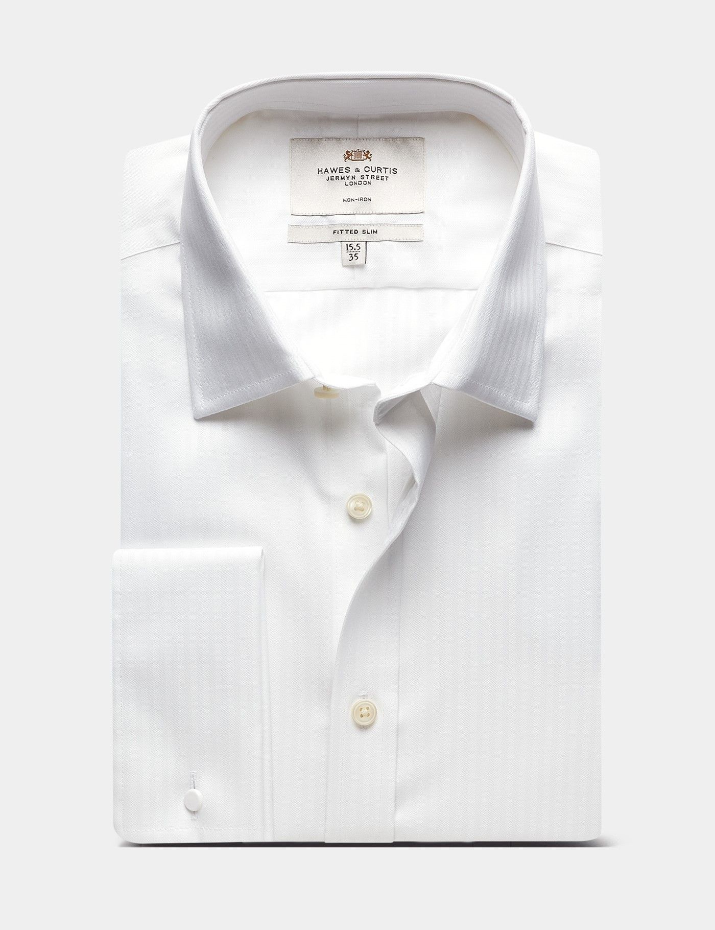 Fitted Slim White Herringbone Stripe Non-Iron Shirt-preview