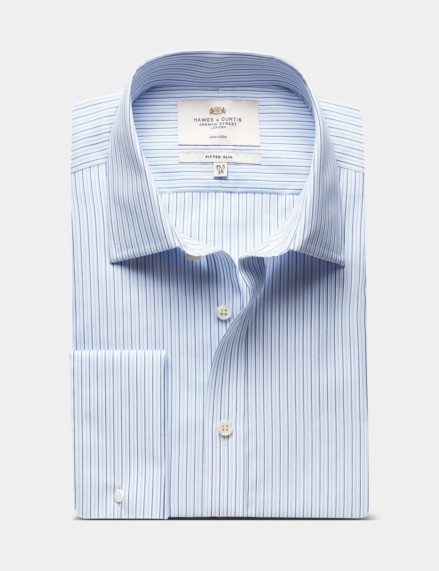 Fitted Slim Blue & Navy Stripe Non-Iron Shirt-preview