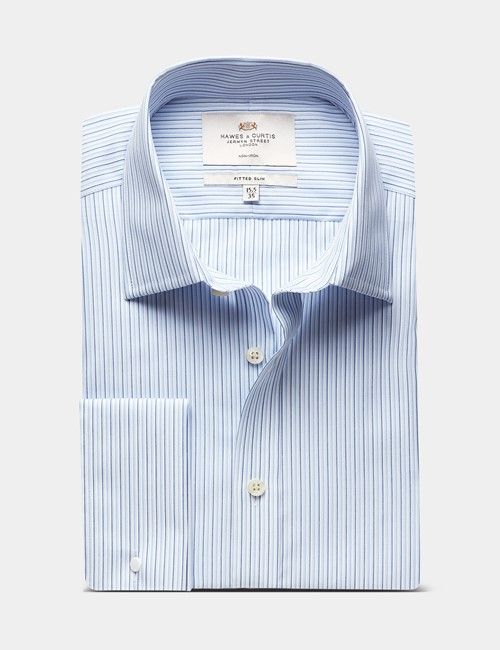 Fitted Slim Blue & Navy Multi Stripe Non-Iron Shirt-preview