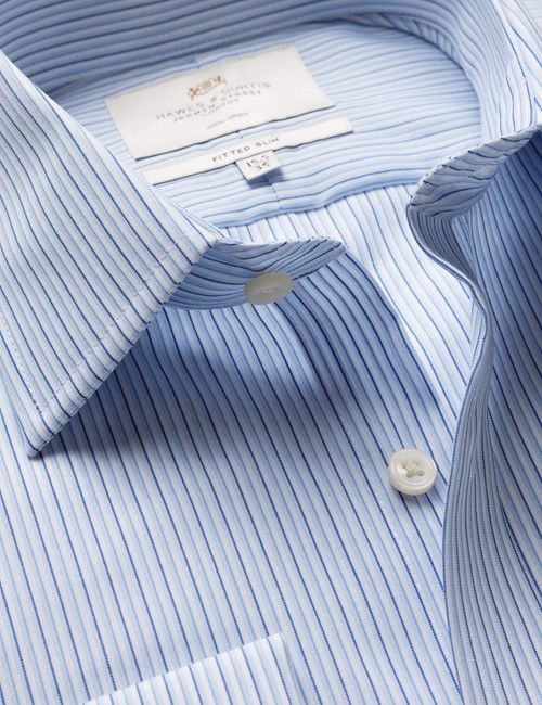 Fitted Slim Blue & Navy Multi Stripe Non-Iron Shirt