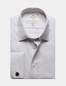 Fitted Slim Grey Herringbone Stripe Non-Iron Shirt