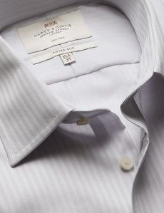 Fitted Slim Grey Herringbone Stripe Non-Iron Shirt