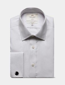 Fitted Slim Grey Herringbone Stripe Non-Iron Shirt