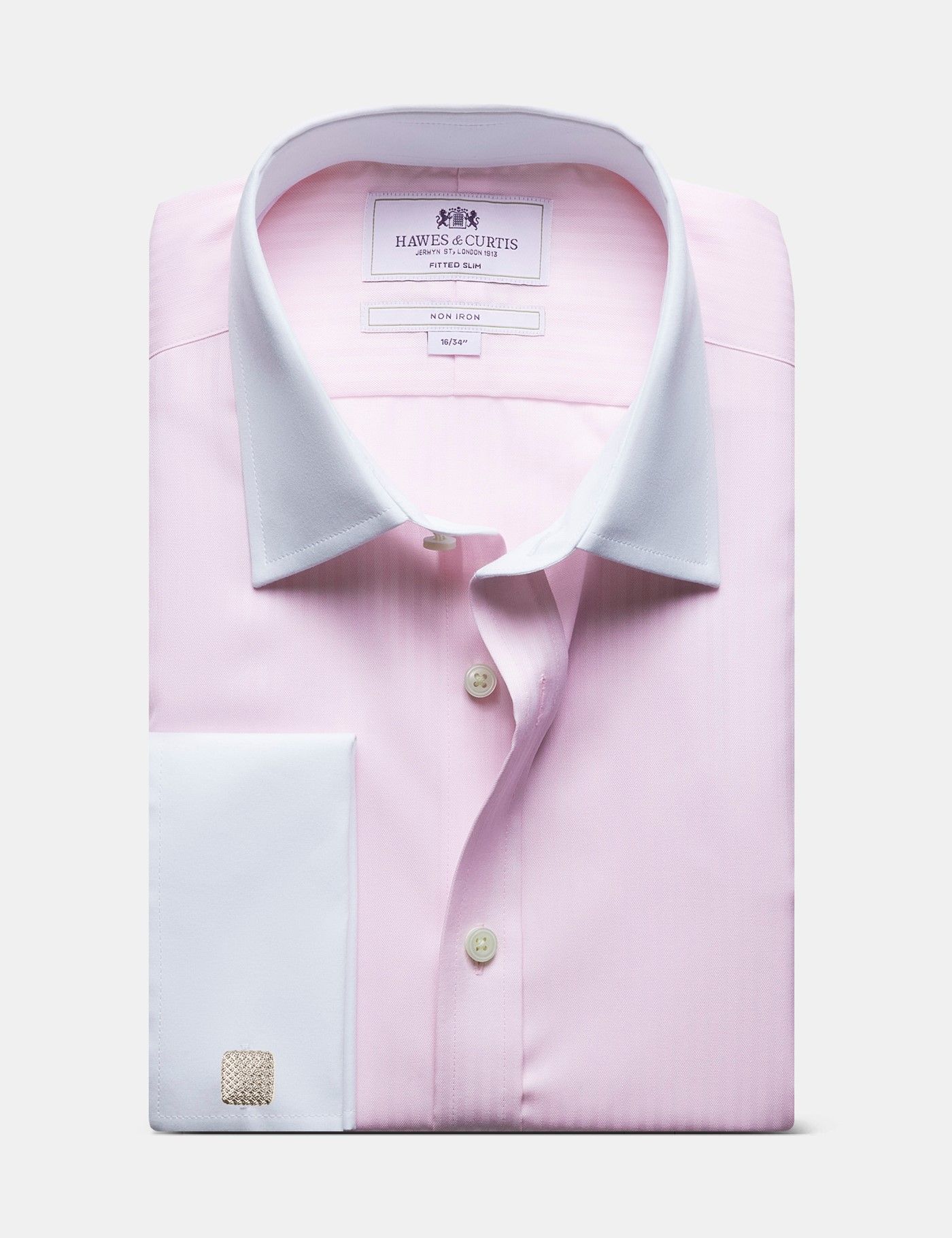 fitted dress shirts with french cuffs Made-in-USA Thomas Mason Blue Contrast Collar French Cuff Dress Shirt main image 1