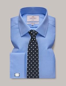 Fitted Slim Blue & White Dogtooth Twill Non-Iron Shirt