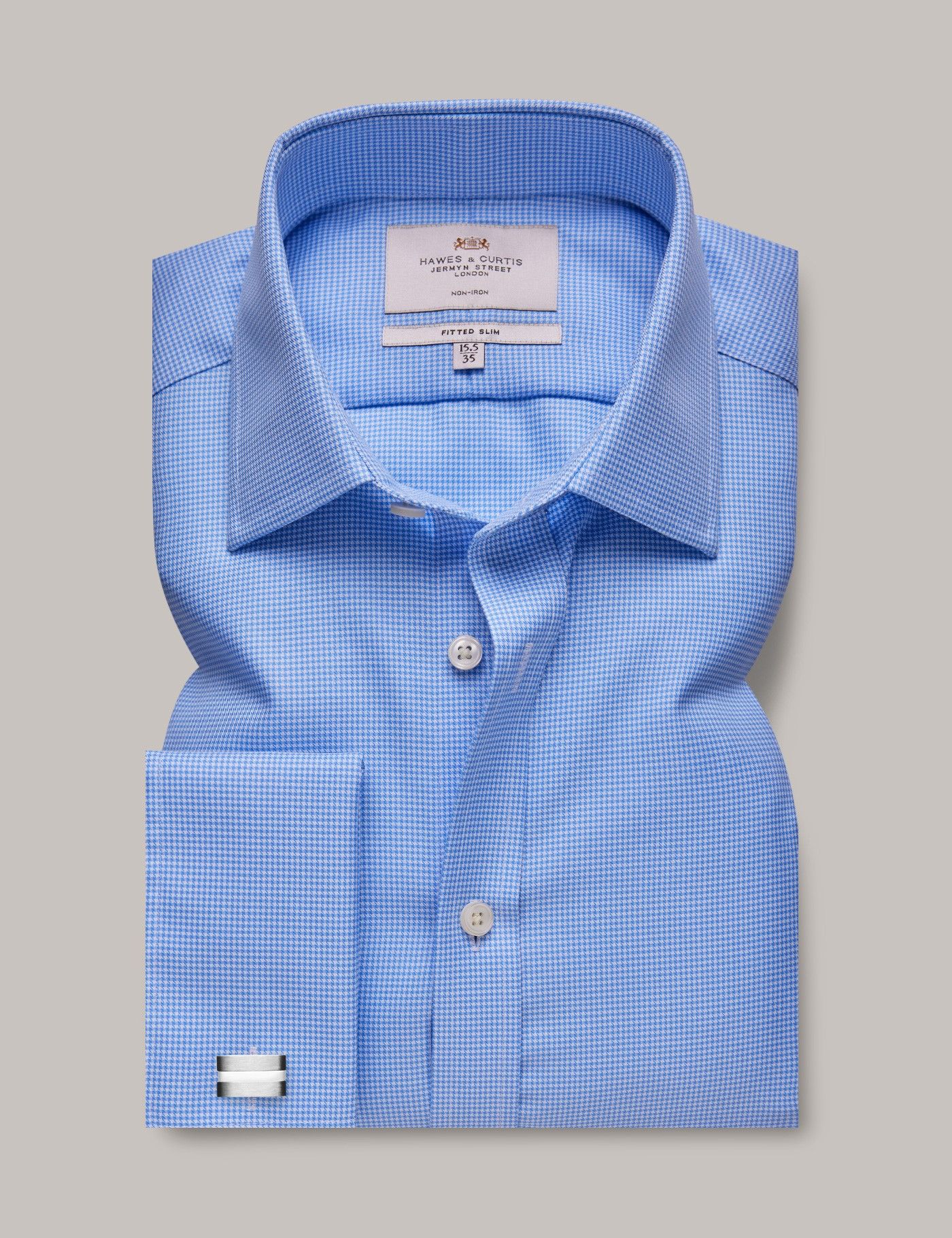 Fitted Slim Blue & White Dobby Non-Iron Shirt-preview
