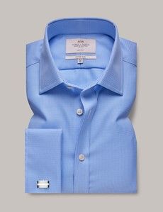 Fitted Slim Blue & White Dogtooth Twill Non-Iron Shirt