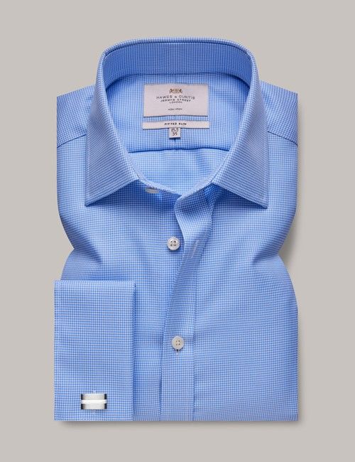 Fitted Slim Blue & White Dobby Non-Iron Shirt-preview
