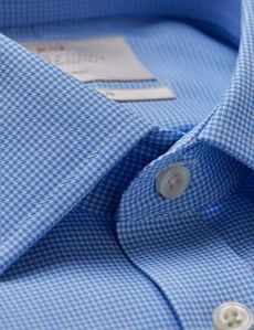 Fitted Slim Blue & White Dogtooth Twill Non-Iron Shirt