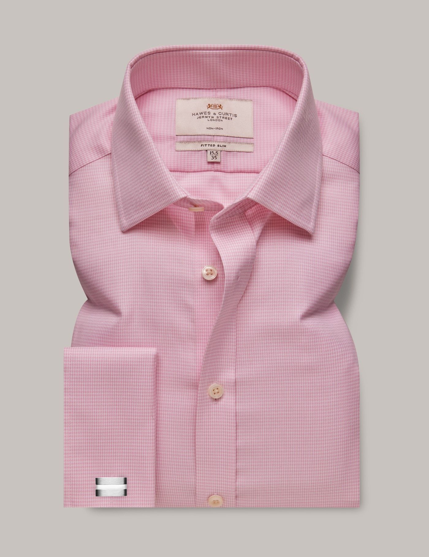 Fitted Slim Pink & White Dogtooth Dobby Non-Iron Shirt-preview