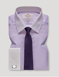 Non-Iron Lilac & White Fitted Slim Shirt With White Collar and Cuffs-preview2