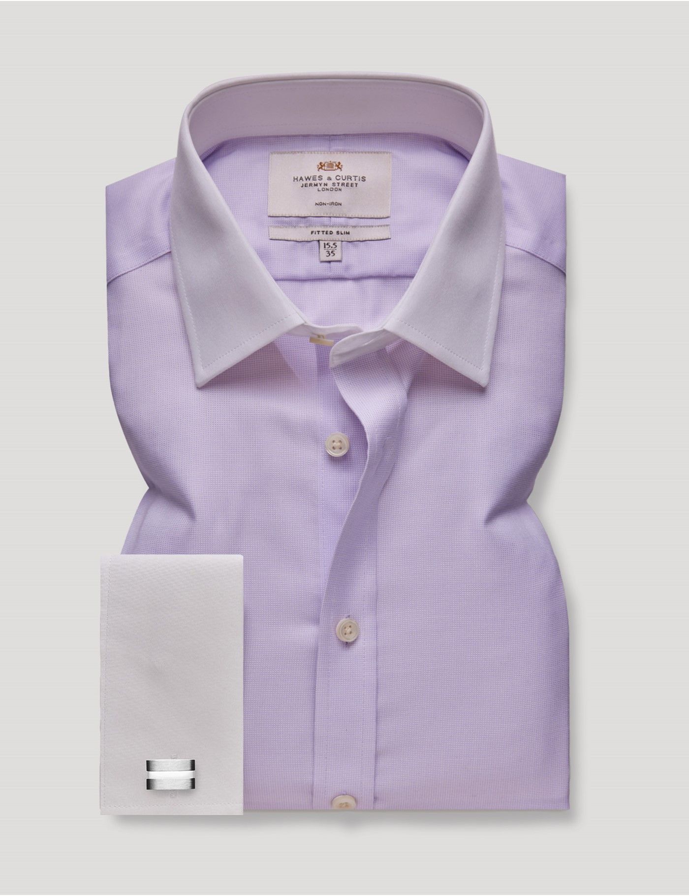 Fitted Slim Lilac & White Non-Iron Shirt - Contrast Detail-preview