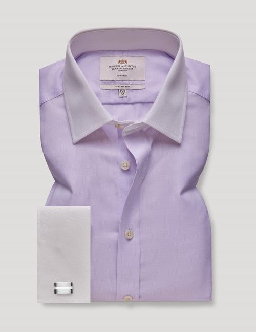 Non-Iron Lilac & White Fitted Slim Shirt With White Collar and Cuffs-preview
