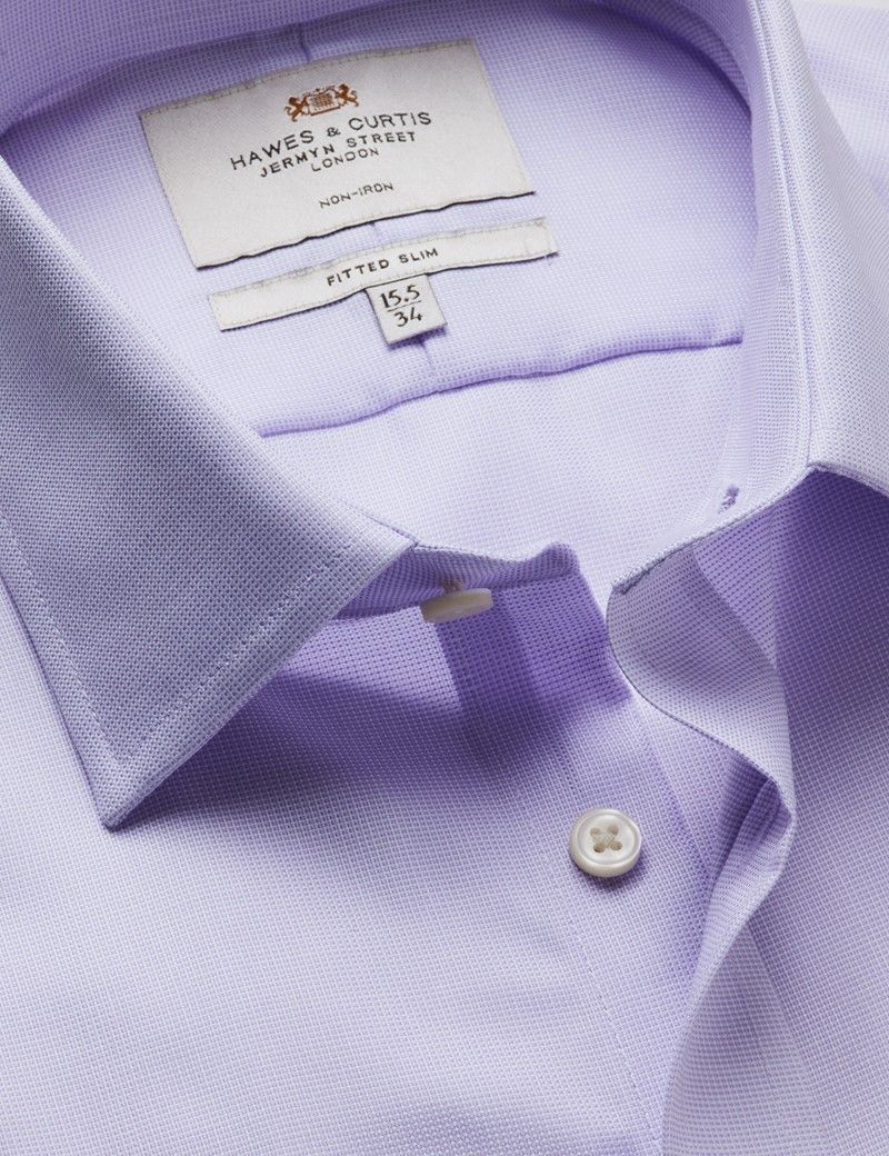 Fitted Slim Lilac & White Textured Weave Non-Iron Shirt